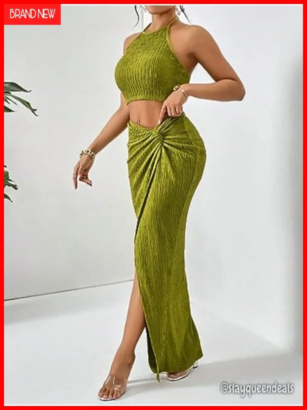2 Piece Halter Crop Top & Maxi Skirt Set for Women Going Out
